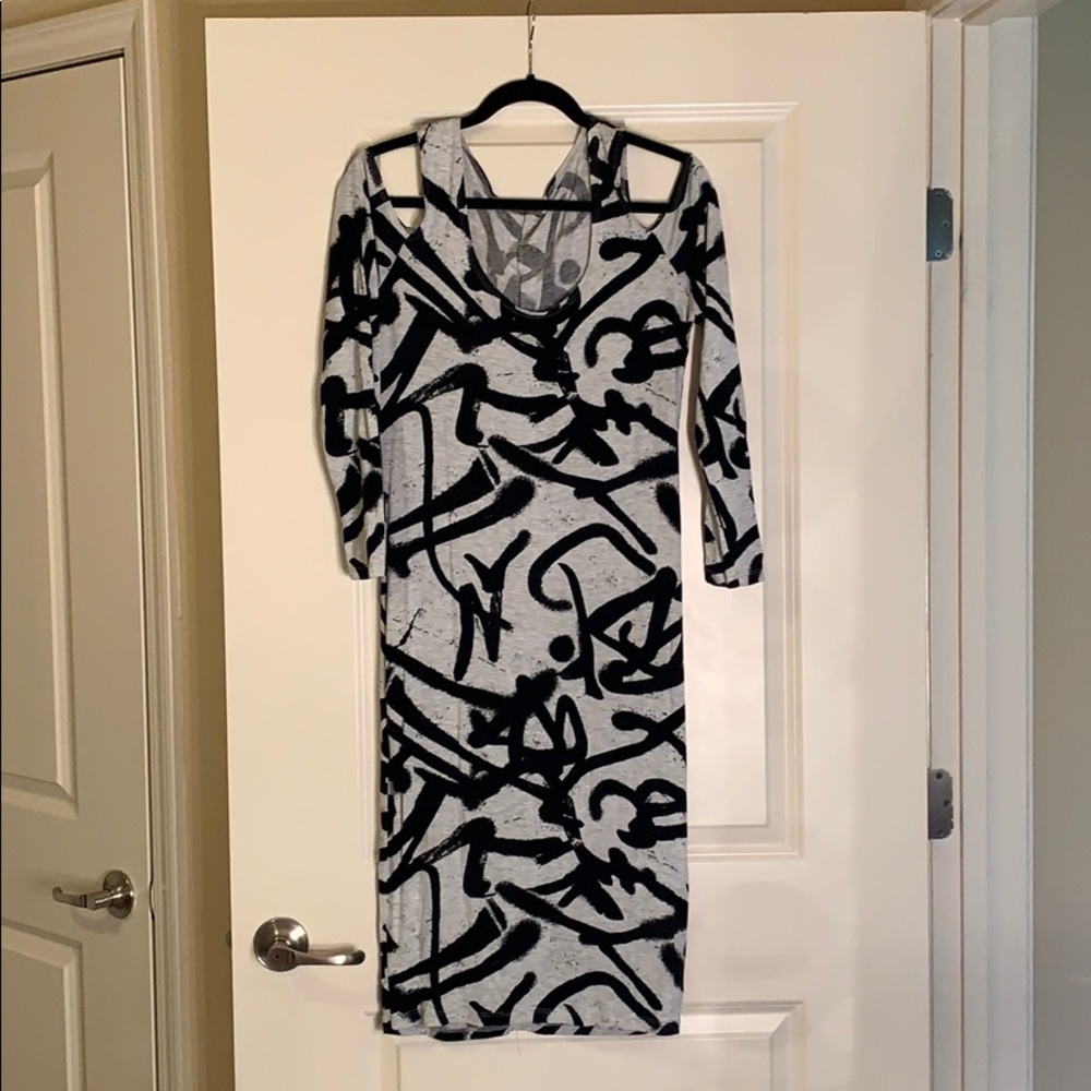 Cold shoulder grey and black dress